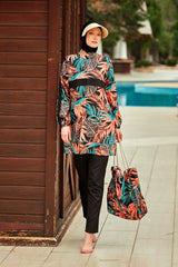 Burkini Modest Swimwear Set 4-Teilig mit Blattmotive "Riva Mera by Marina" R2409