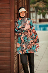 Burkini Modest Swimwear Set 4-Teilig mit Blattmotive "Riva Mera by Marina" R2409