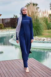 Burkini Modest Swimwear Set Webstoff 4-Teilig Blau mit Pailletten "Marina" M2434