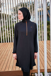 Burkini Modest Swimwear Set Lycra 4-Teilig Schwarz-Orange "Marina" M2474