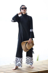 Burkini Modest Swimwear Set 4-Teilig Schwarz/Weiß "Marina" 1958