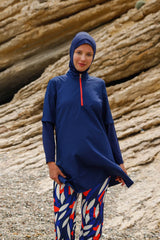 Burkini Modest Swimwear Set 4-Teilig Navy mit gemusterter Hose "Marina"  M2262