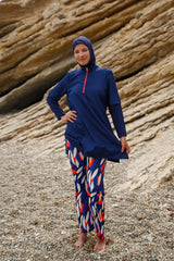 Burkini Modest Swimwear Set 4-Teilig Navy mit gemusterter Hose "Marina"  M2262