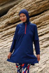 Burkini Modest Swimwear Set 4-Teilig Navy mit gemusterter Hose "Marina"  M2262