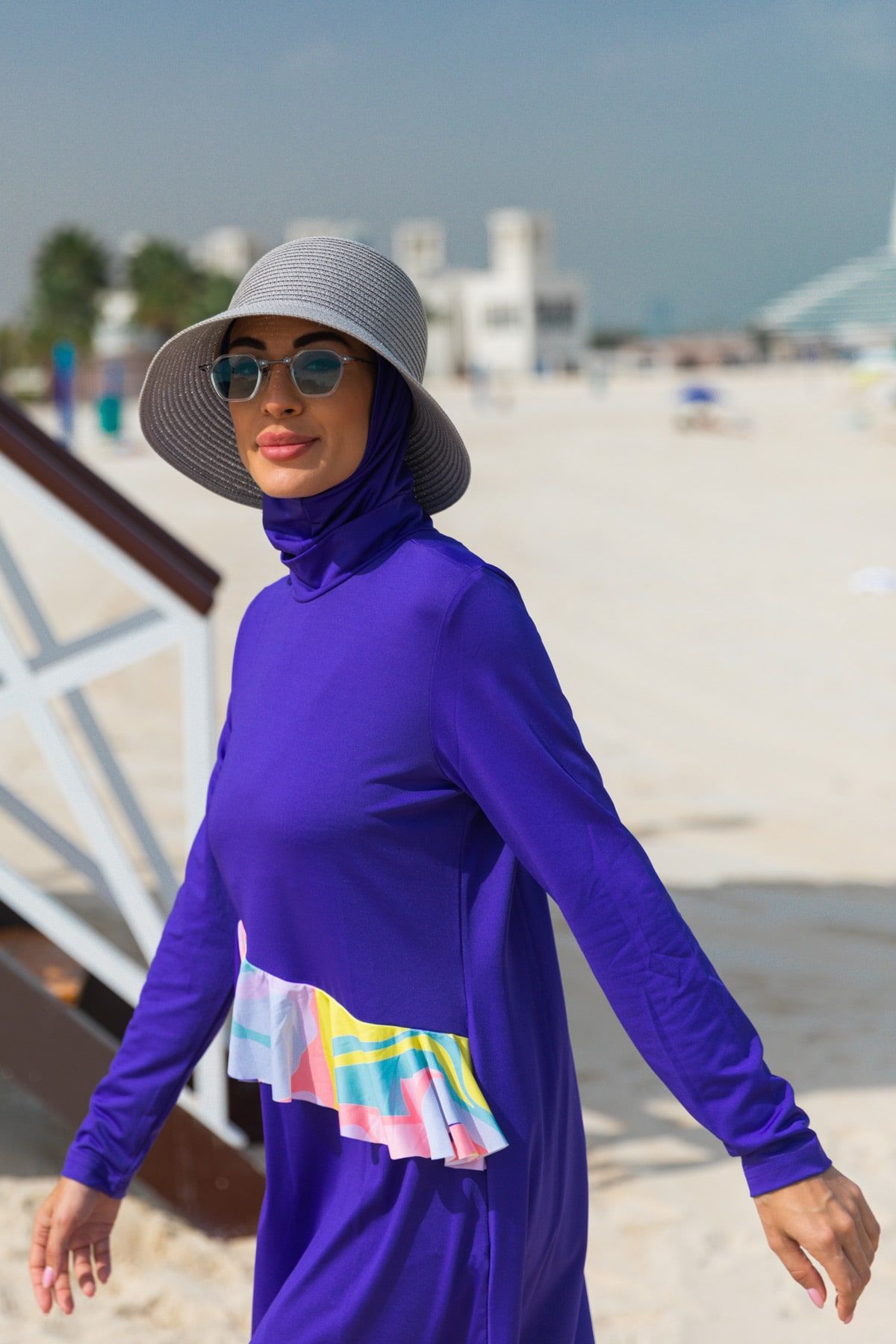 Burkini Modest Swimwear 4-Teilig Lila mit bunter Hose "Marina" M2321