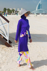 Burkini Modest Swimwear 4-Teilig Lila mit bunter Hose "Marina" M2321