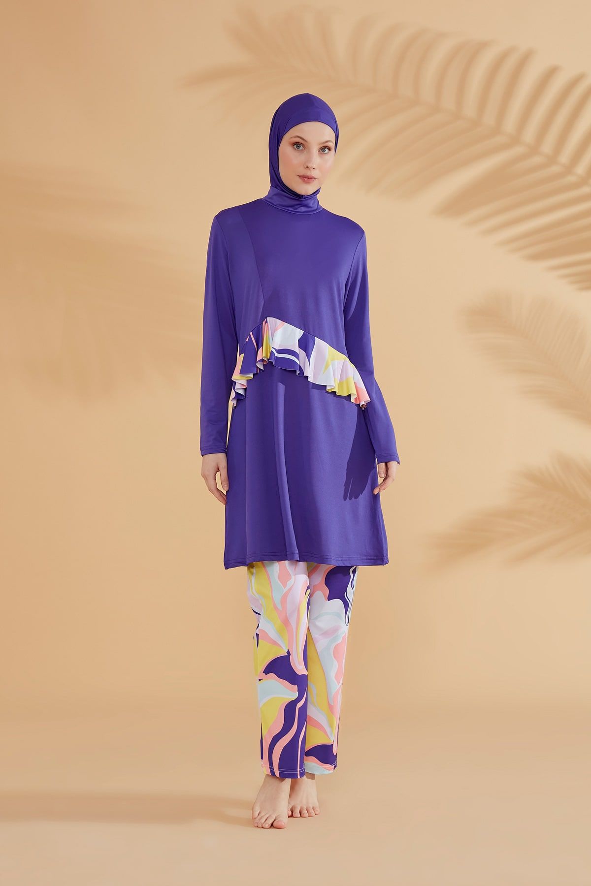 Burkini Modest Swimwear 4-Teilig Lila mit bunter Hose "Marina" M2321