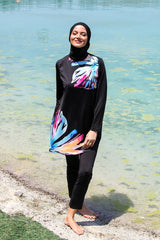 Burkini Modest Swimwear Schwarz mit Blumenmuster "Marina"  M2224