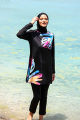 Burkini Modest Swimwear Schwarz mit Blumenmuster "Marina"  M2224