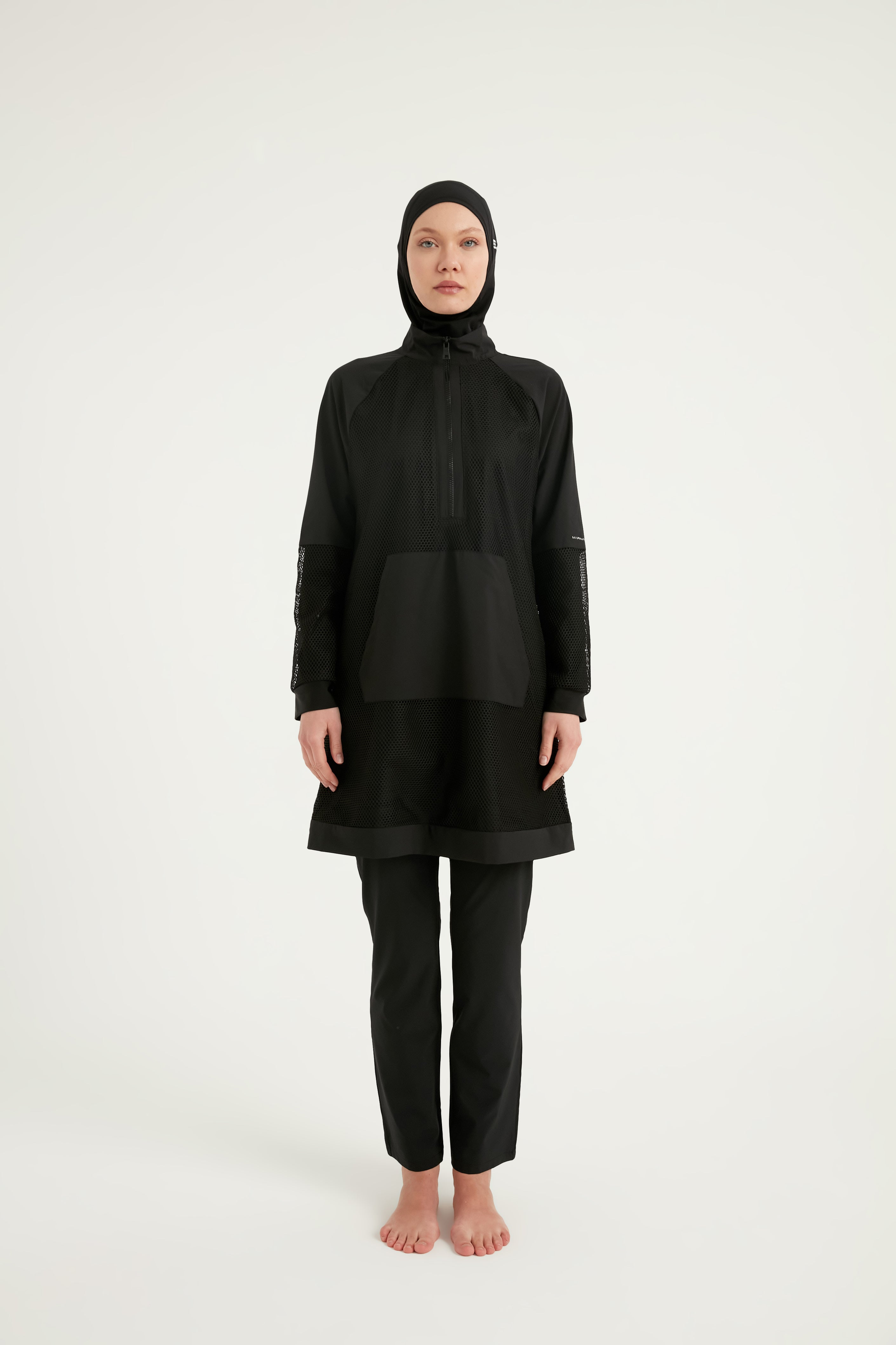 Burkini Modest Swimwear Set 4-Teilig Schwarz mit Tülldetail "Marina" M2534-1