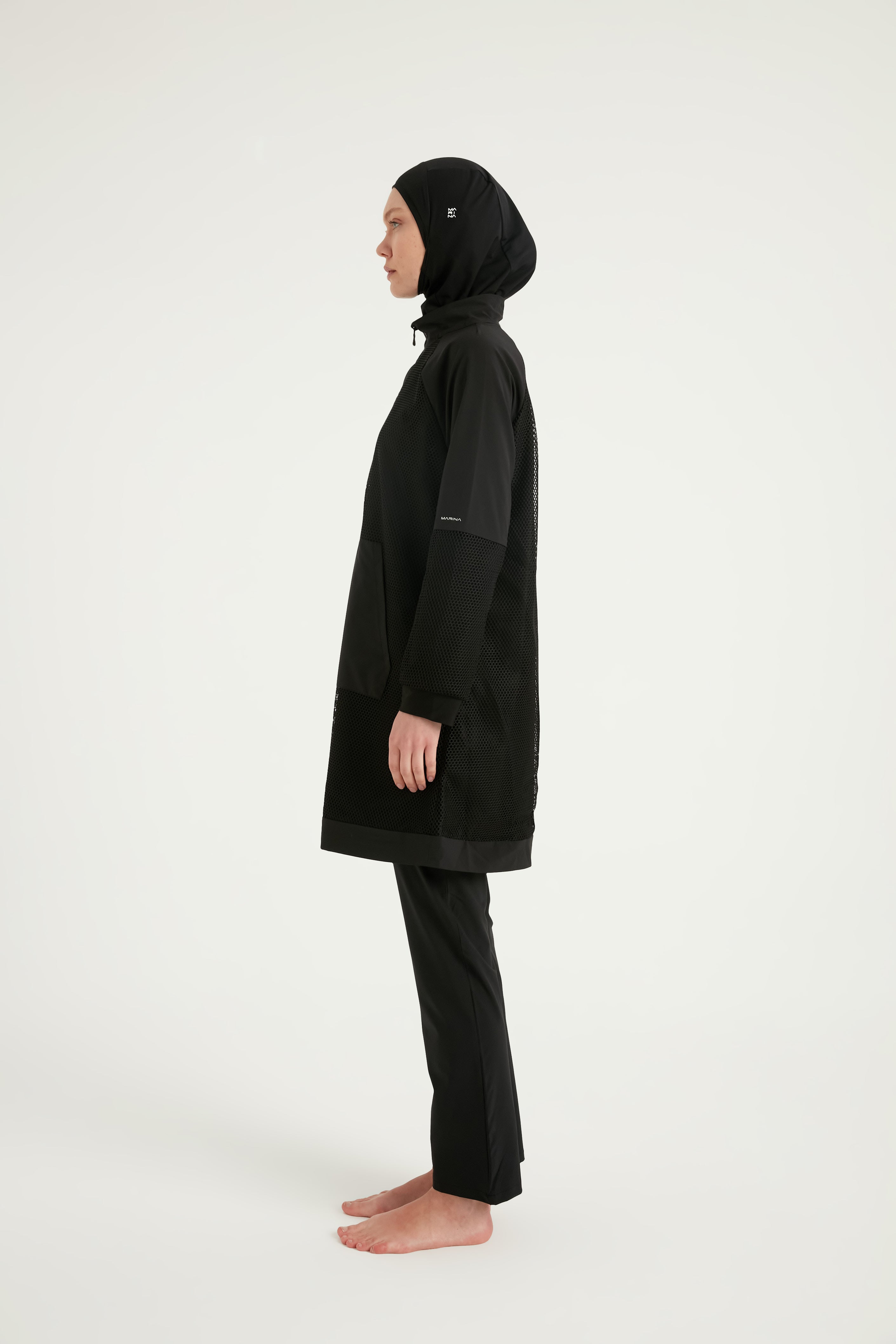Burkini Modest Swimwear Set 4-Teilig Schwarz mit Tülldetail "Marina" M2534-1