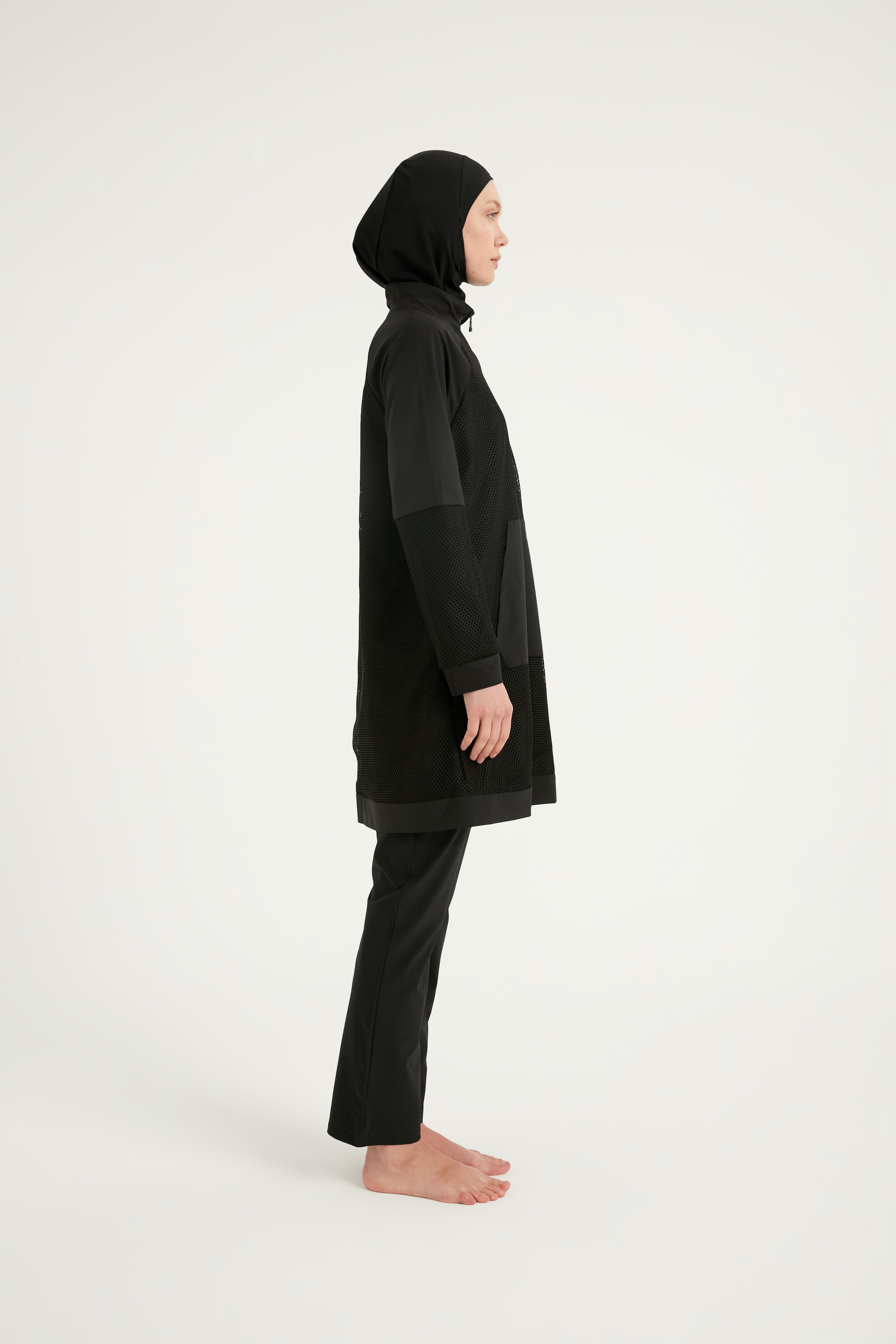 Burkini Modest Swimwear Set 4-Teilig Schwarz mit Tülldetail "Marina" M2534-1
