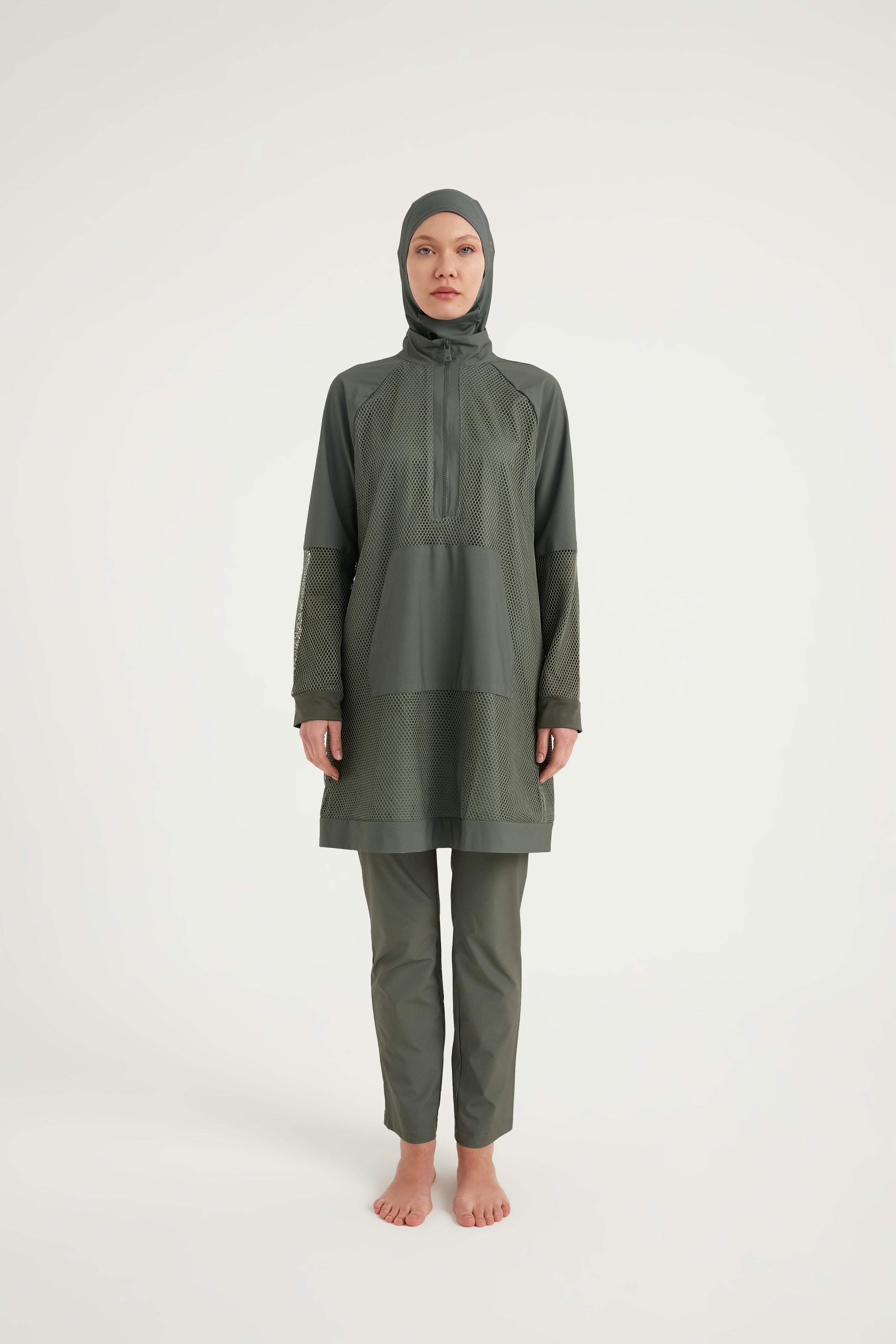 Burkini Modest Swimwear Set 4-Teilig Khaki mit Tülldetail "Marina" M2534-3