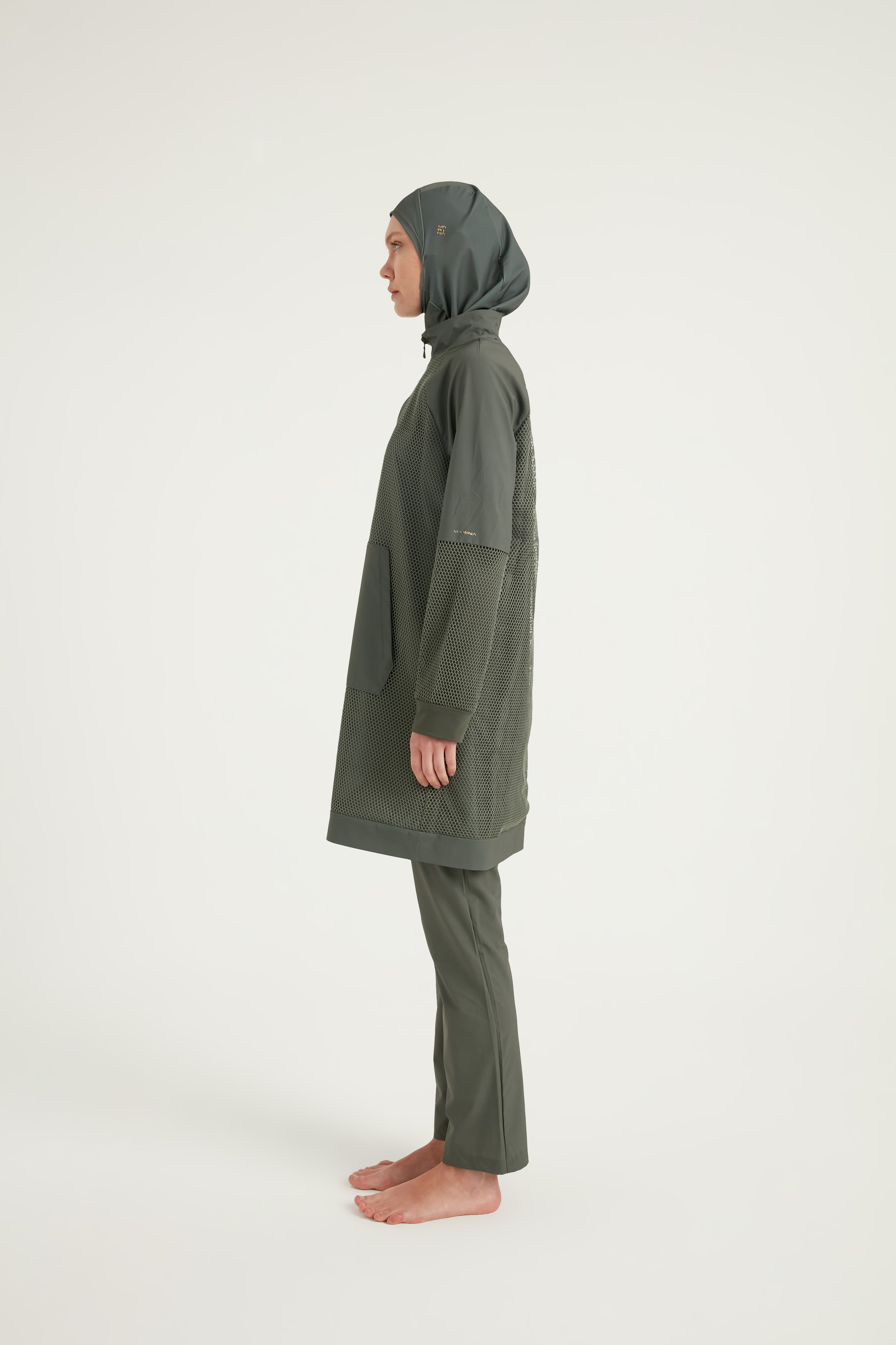 Burkini Modest Swimwear Set 4-Teilig Khaki mit Tülldetail "Marina" M2534-3