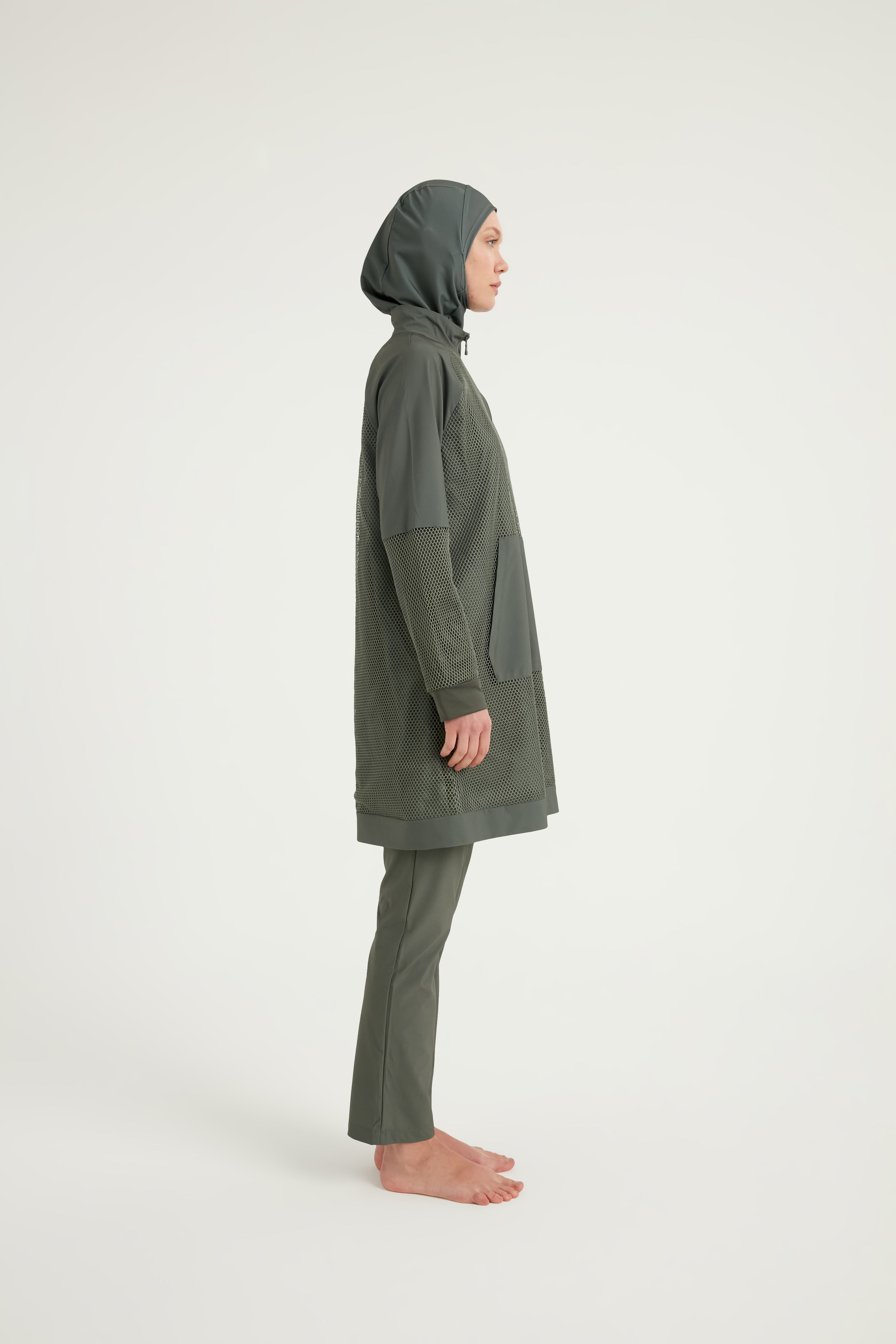 Burkini Modest Swimwear Set 4-Teilig Khaki mit Tülldetail "Marina" M2534-3