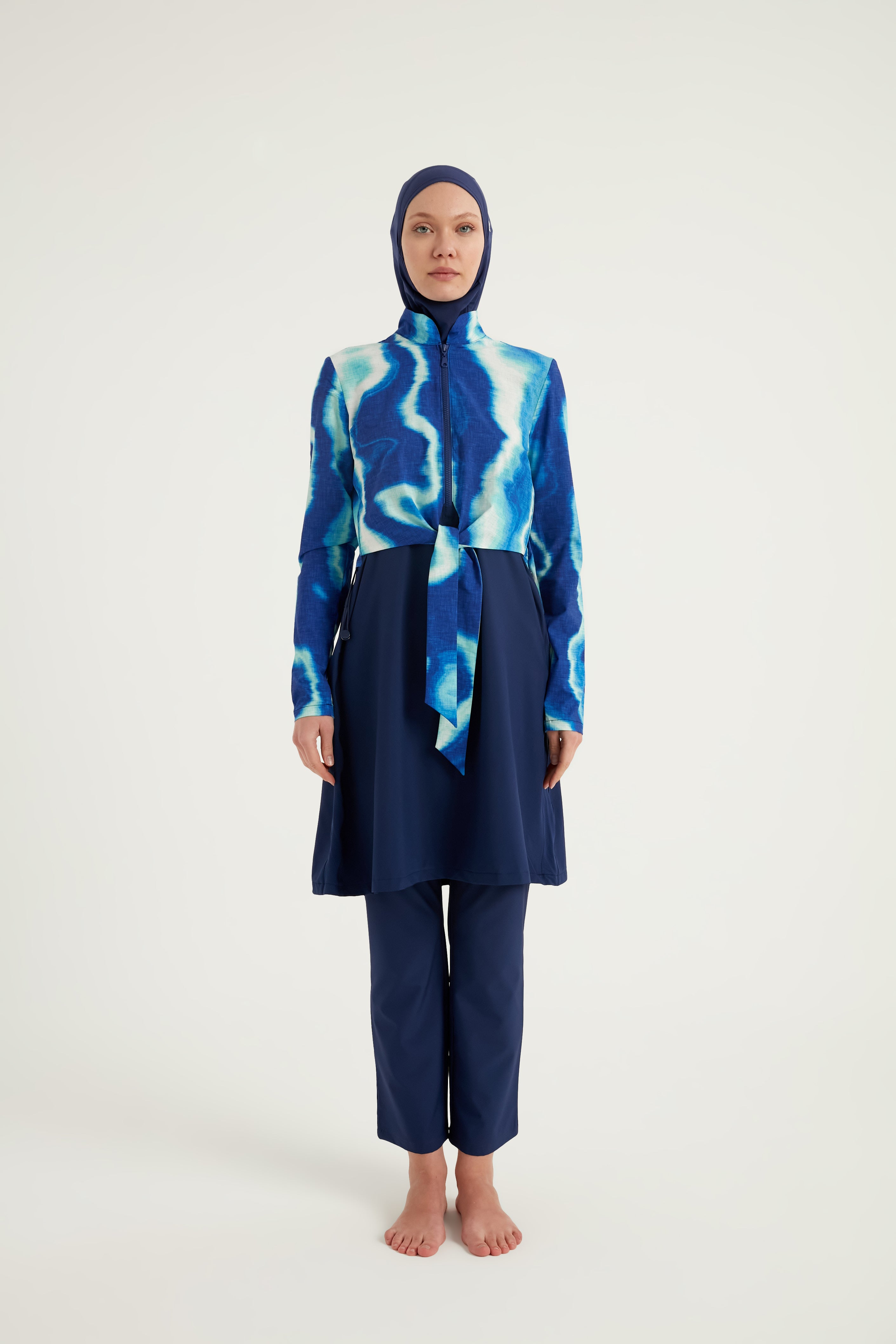 Burkini Modest Swimwear Marineblau mit Wellenmuster "Marina" M2530-2