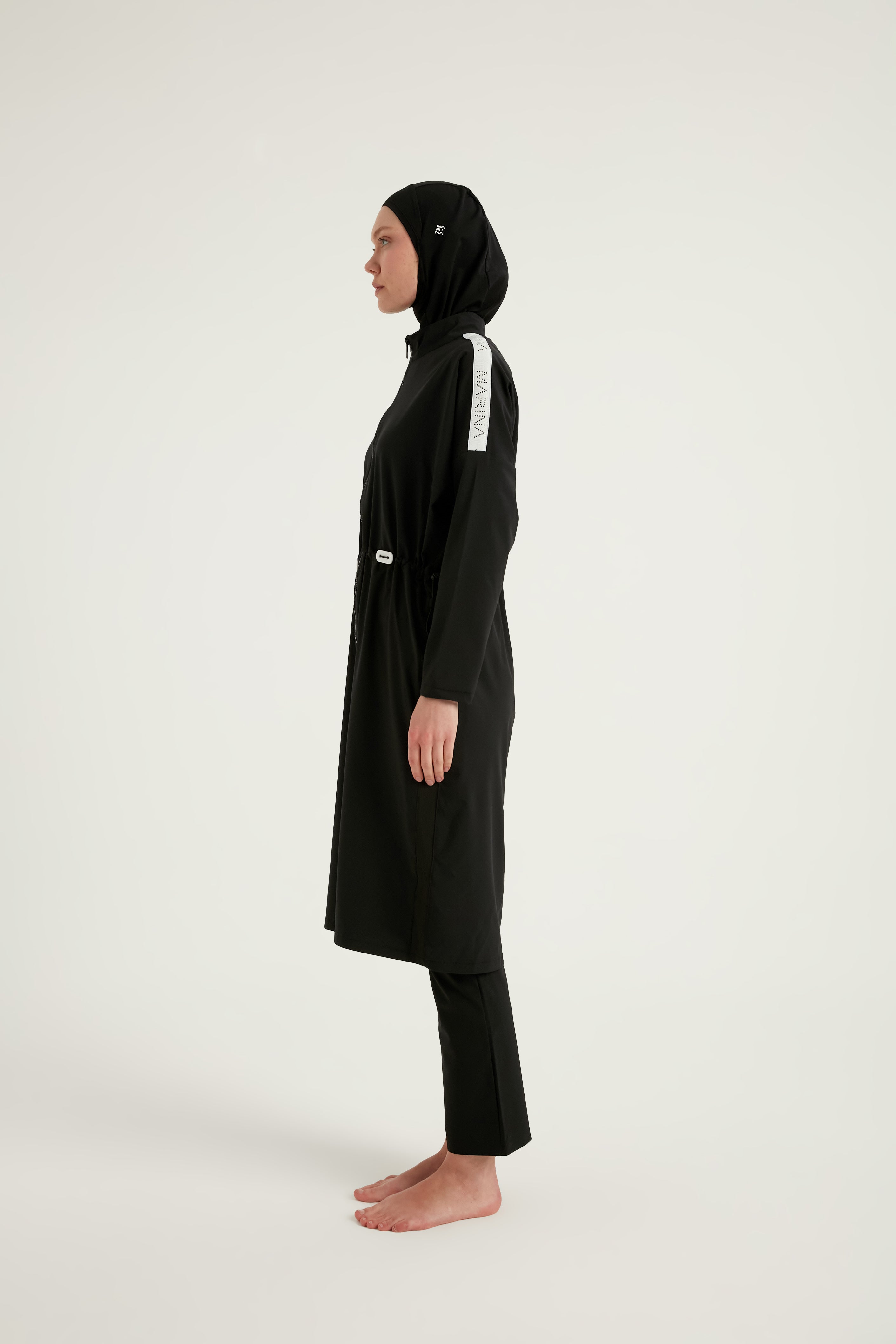Burkini Modest Swimwear Set 4-Teilig schwarz mit weißer "Marina" Aufschrift M2507-1