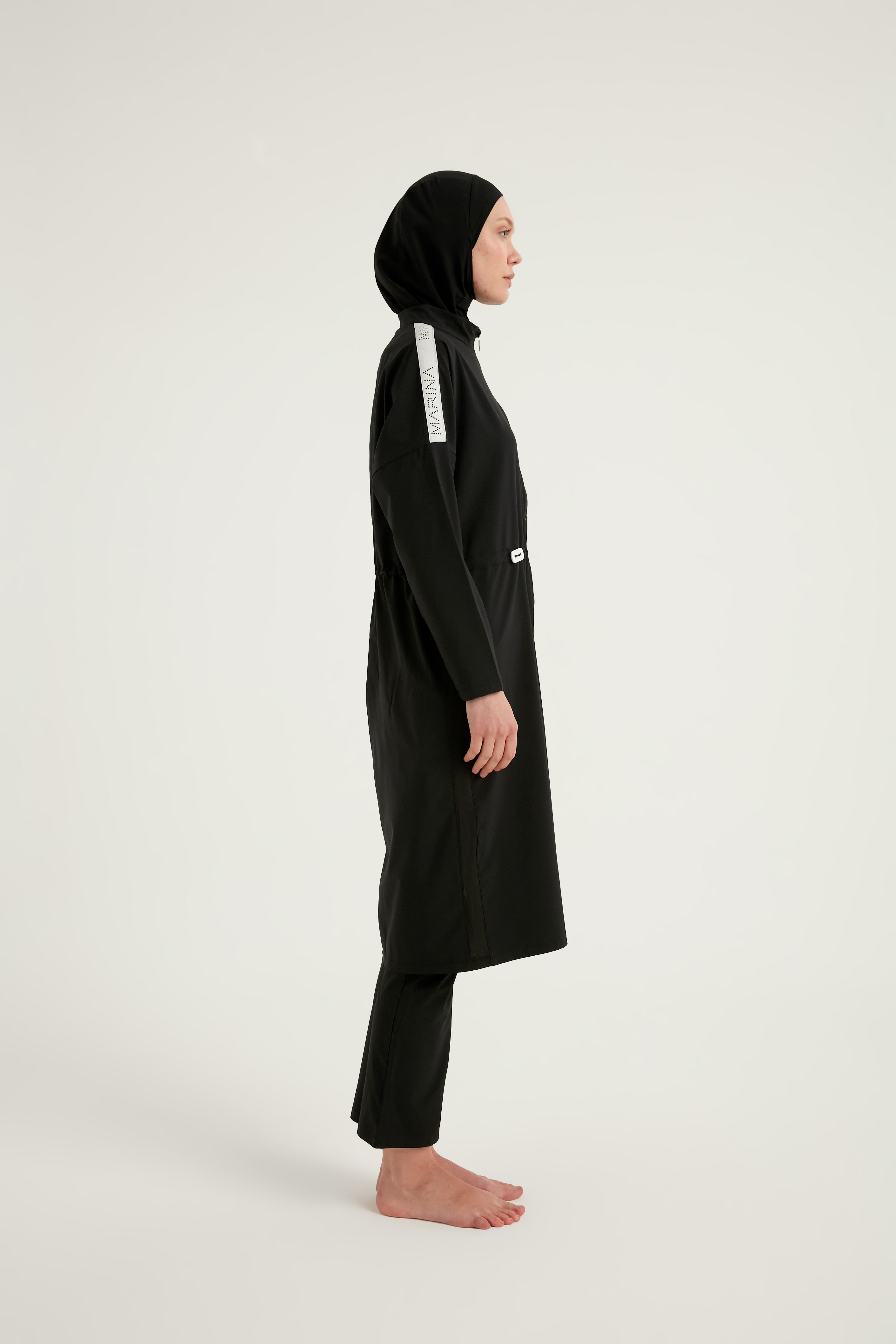 Burkini Modest Swimwear Set 4-Teilig schwarz mit weißer "Marina" Aufschrift M2507-1