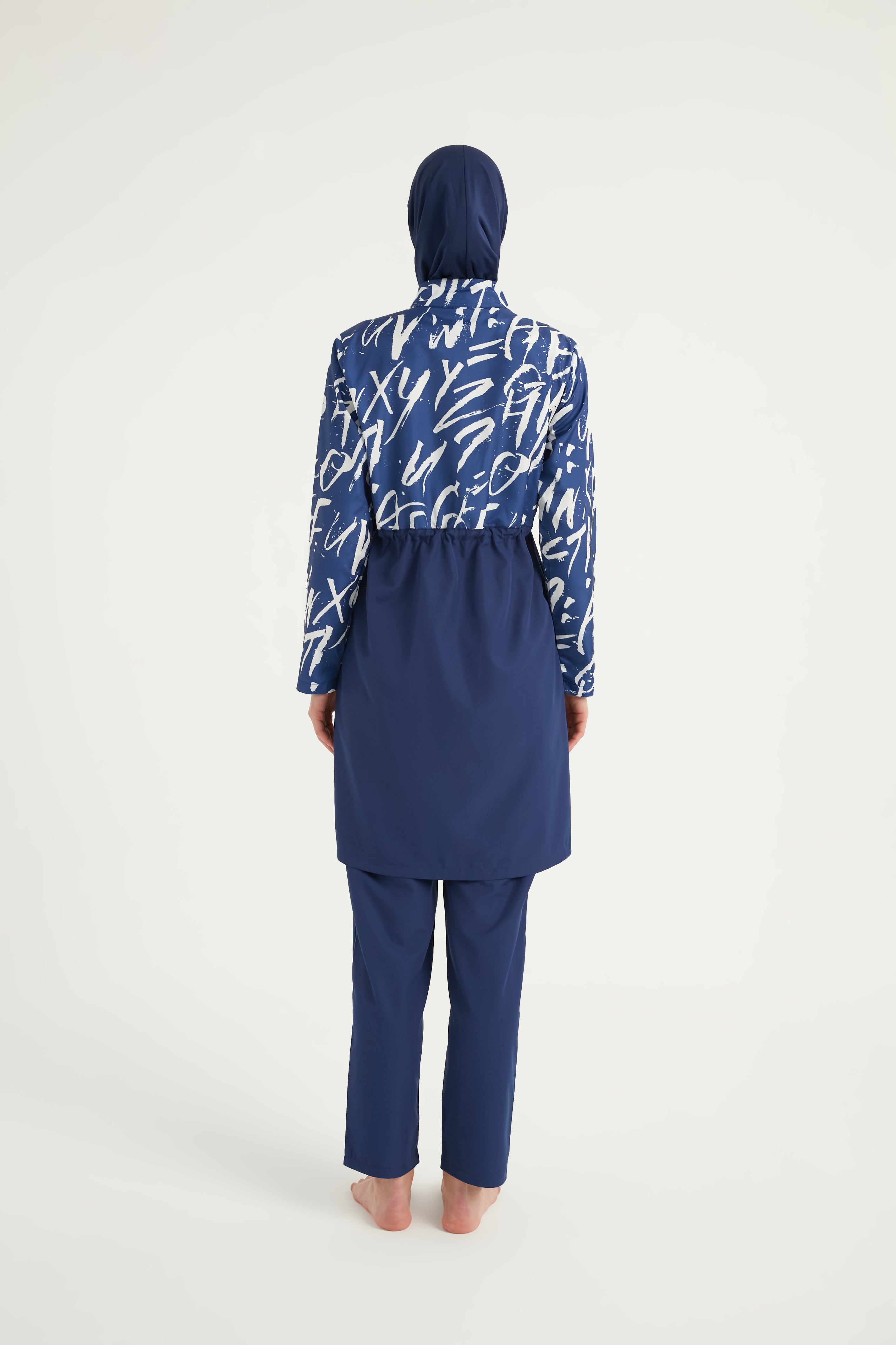 Burkini Modest Swimwear Set 4-Teilig Marineblau mit weißer Aufschrift "Riva Mera by Marina" R2502