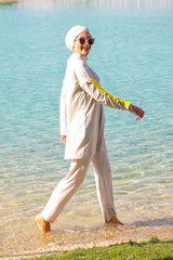 Burkini Modest Swimwear Set 4-Teilig Weiß/Gelb "Marina" M2118
