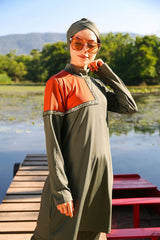 Burkini Modest Swimwear Set 3-Teilig Khaki/Orange M2108