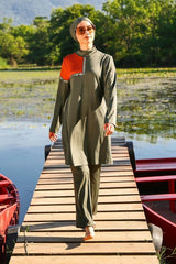 Burkini Modest Swimwear Set 3-Teilig Khaki/Orange M2108