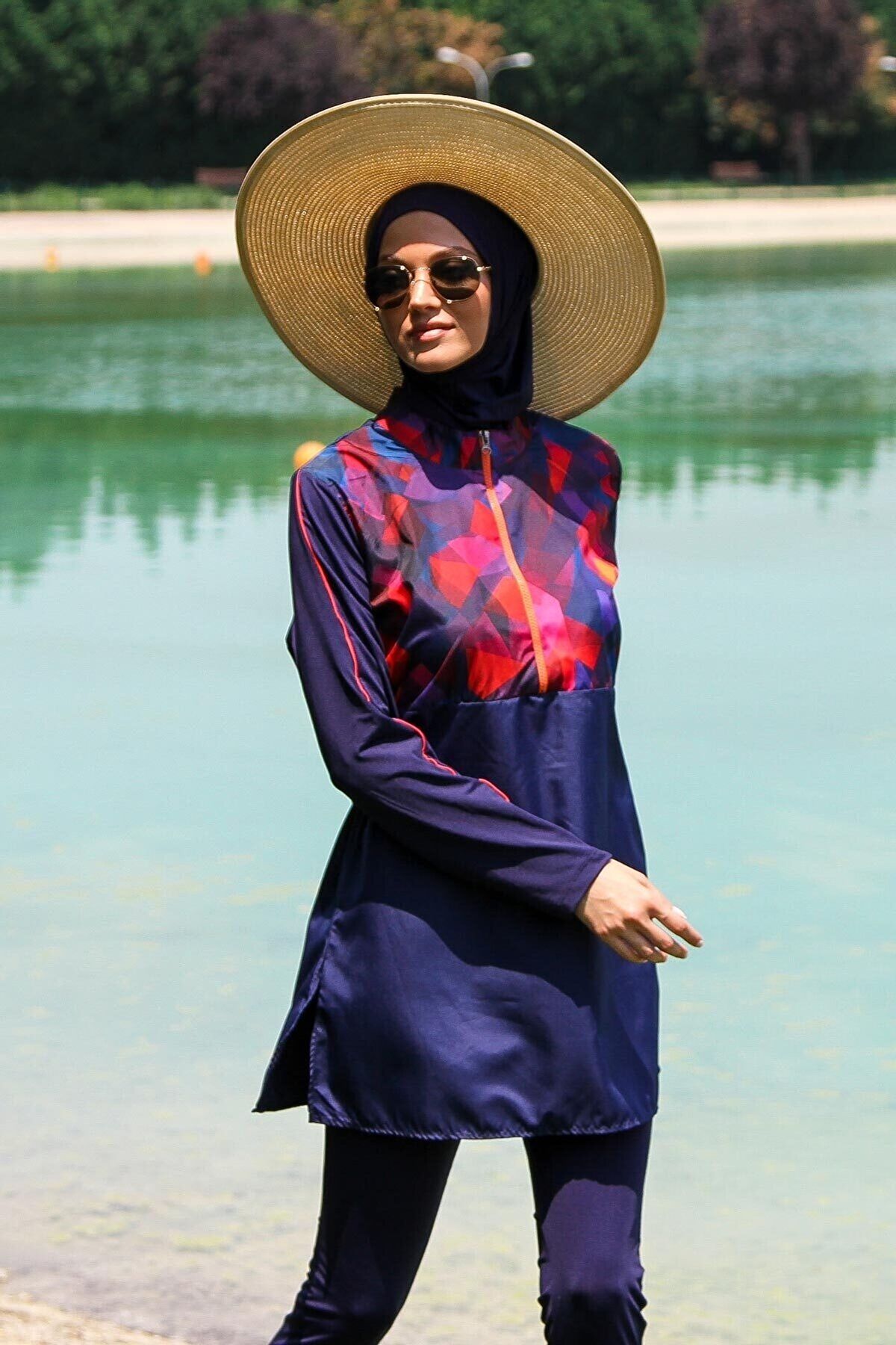 Burkini Modest Swimwear Set 3-Teilig Lila gemustert "Marina" M2269