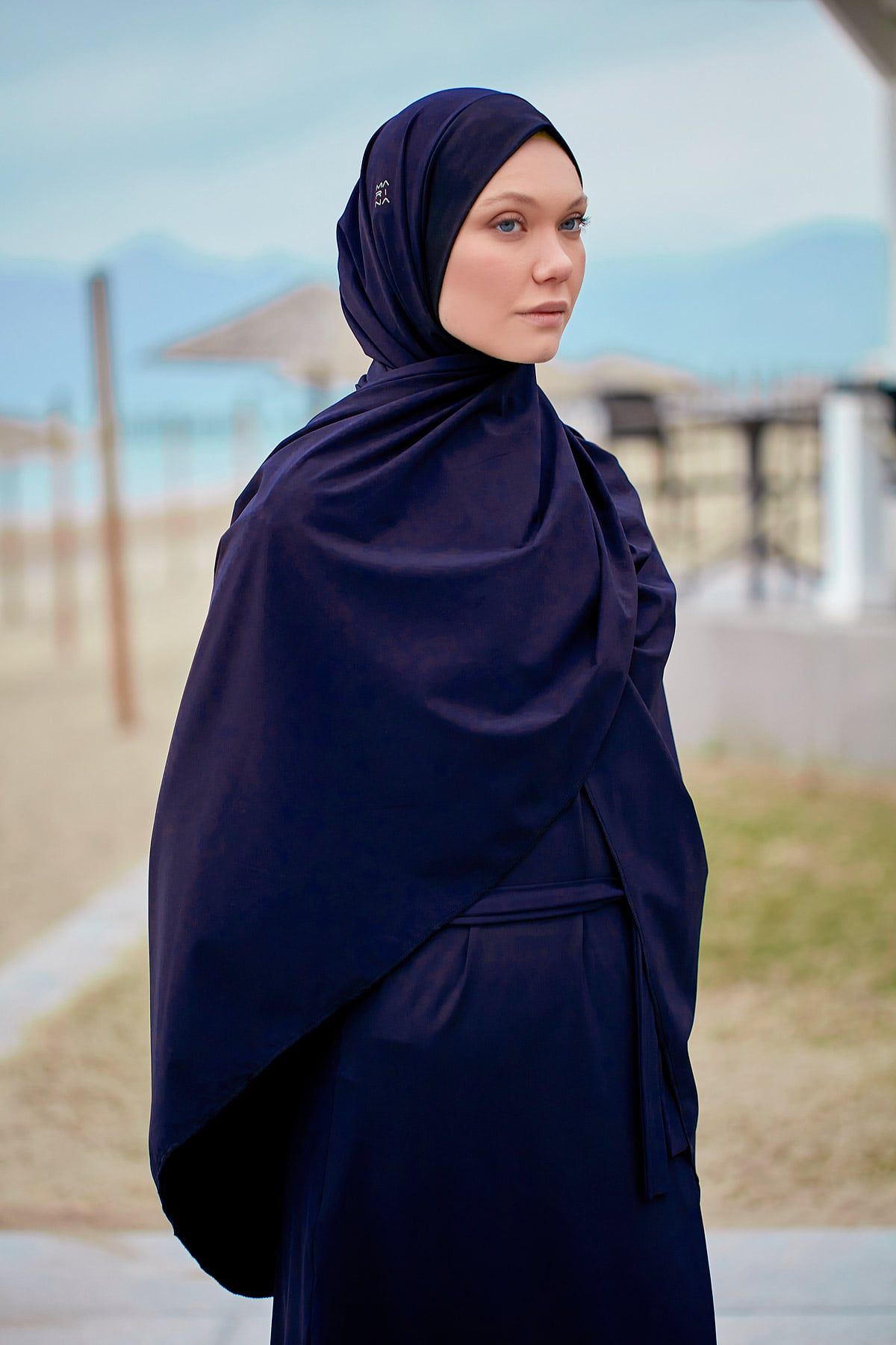 Schwimmhijab gewebt Schal Marineblau "Marina" B2404
