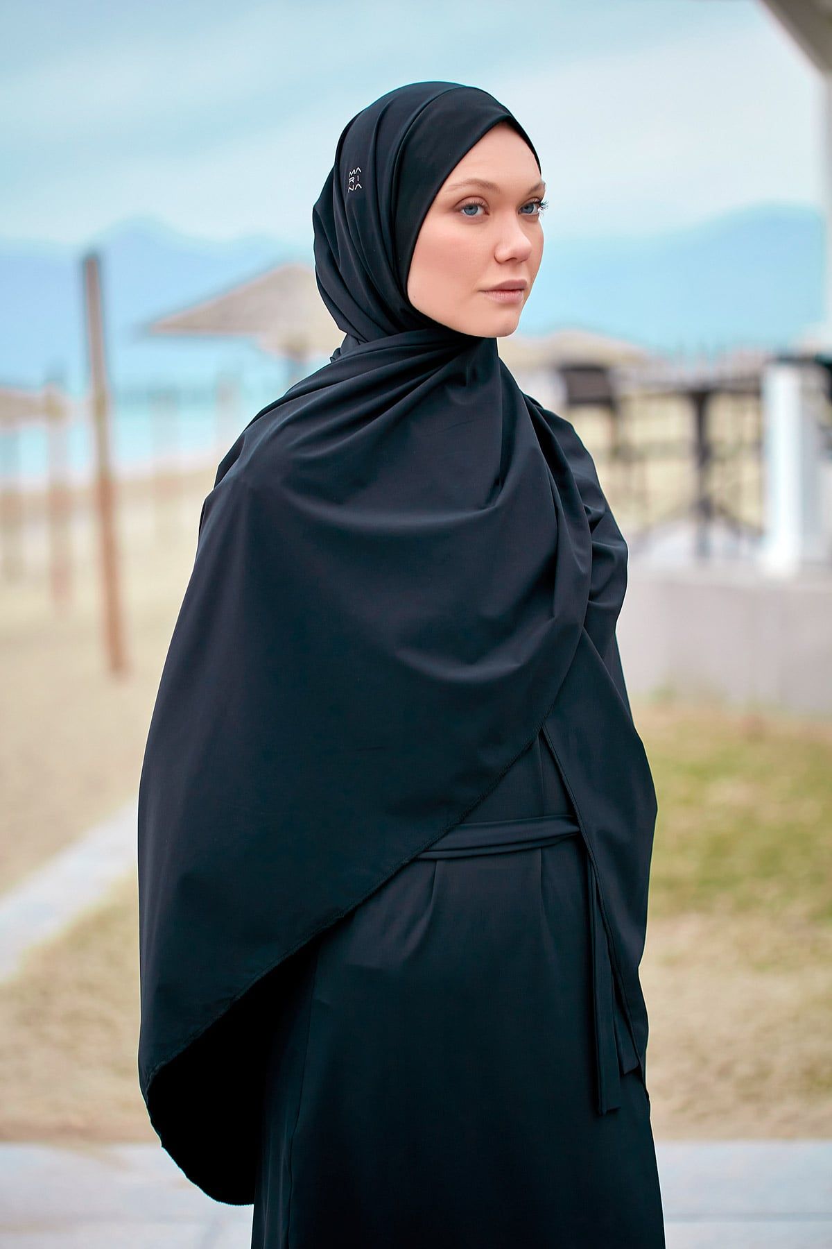 Schwimmhijab gewebt Schal  Schwarz "Marina" B2403