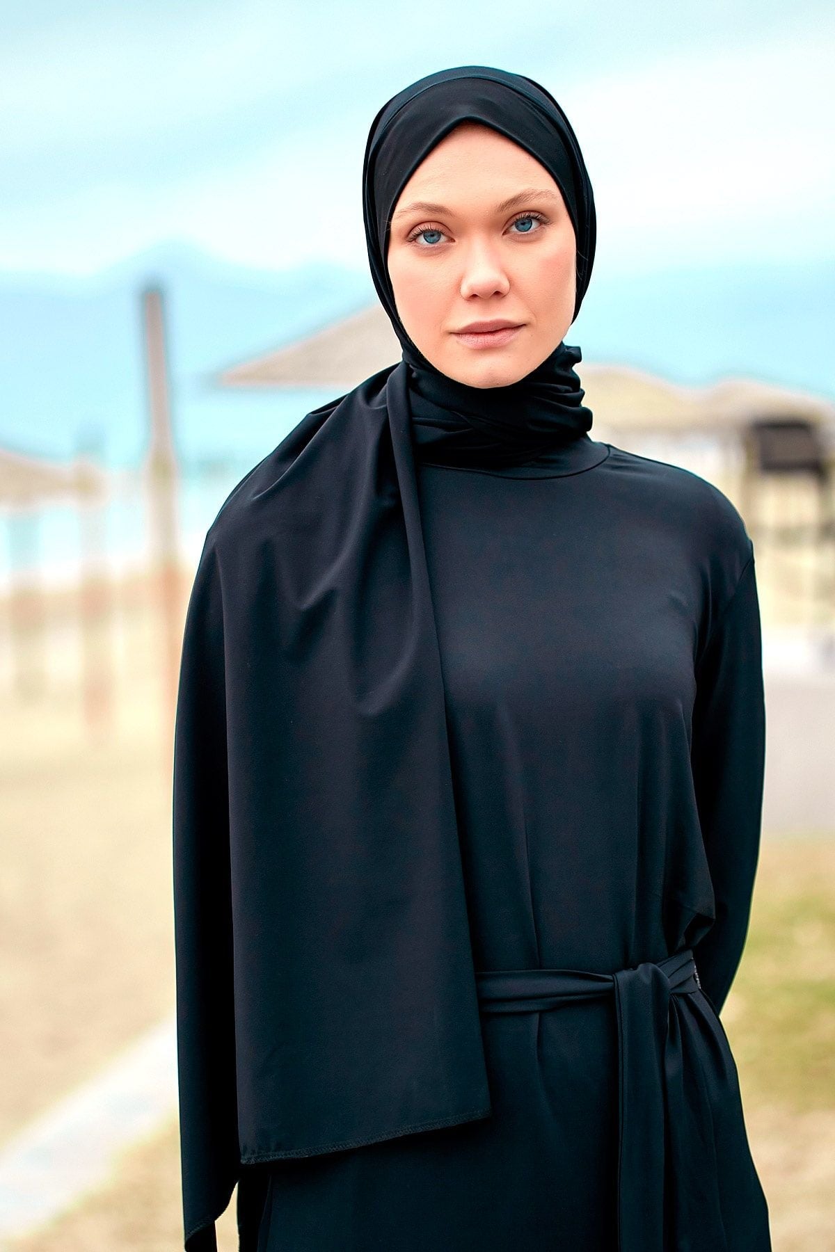 Schwimmhijab gewebt Schal  Schwarz "Marina" B2403