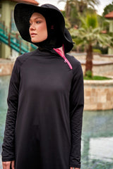 Burkini Modest Swimwear Set 4-Teilig Schwarz gemustert  M2479
