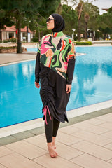 Burkini Modest Swimwear Set 4-Teilig Schwarz gemustert "Marina" M2423