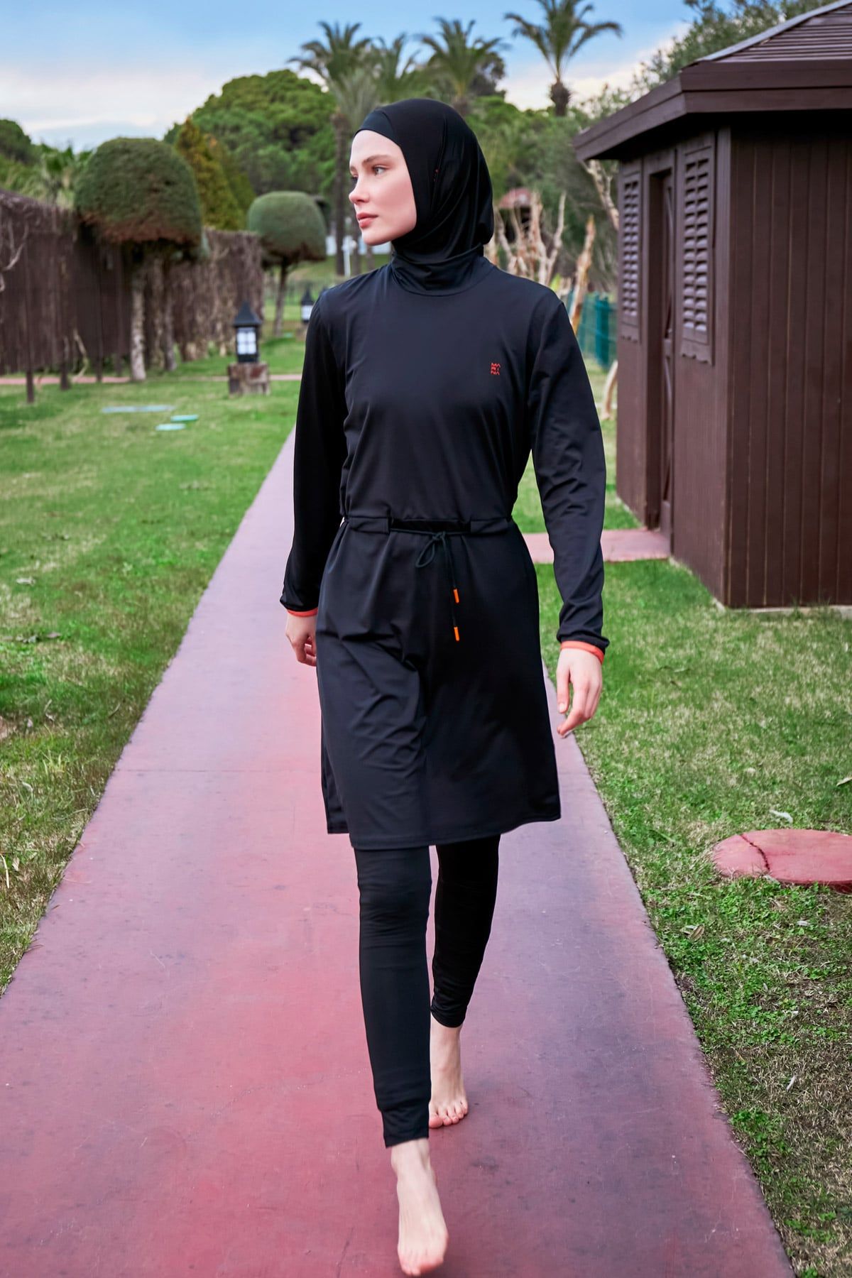 Burkini Modest Swimwear Set Lycra 4-Teilig Schwarz-Orange "Marina" M2478