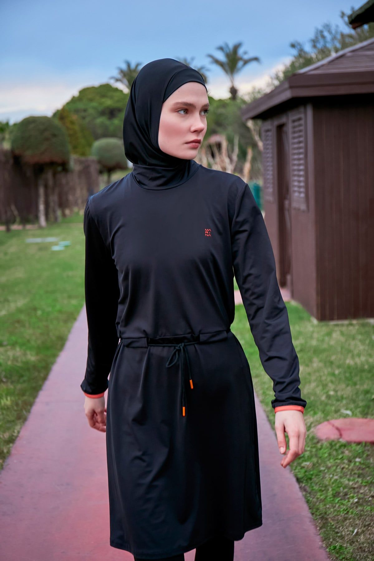 Burkini Modest Swimwear Set Lycra 4-Teilig Schwarz-Orange "Marina" M2478