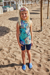 Mädchen Badeanzug Marineblau mit Blumen K2403