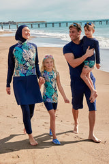Mädchen Badeanzug Marineblau mit Blumen K2403