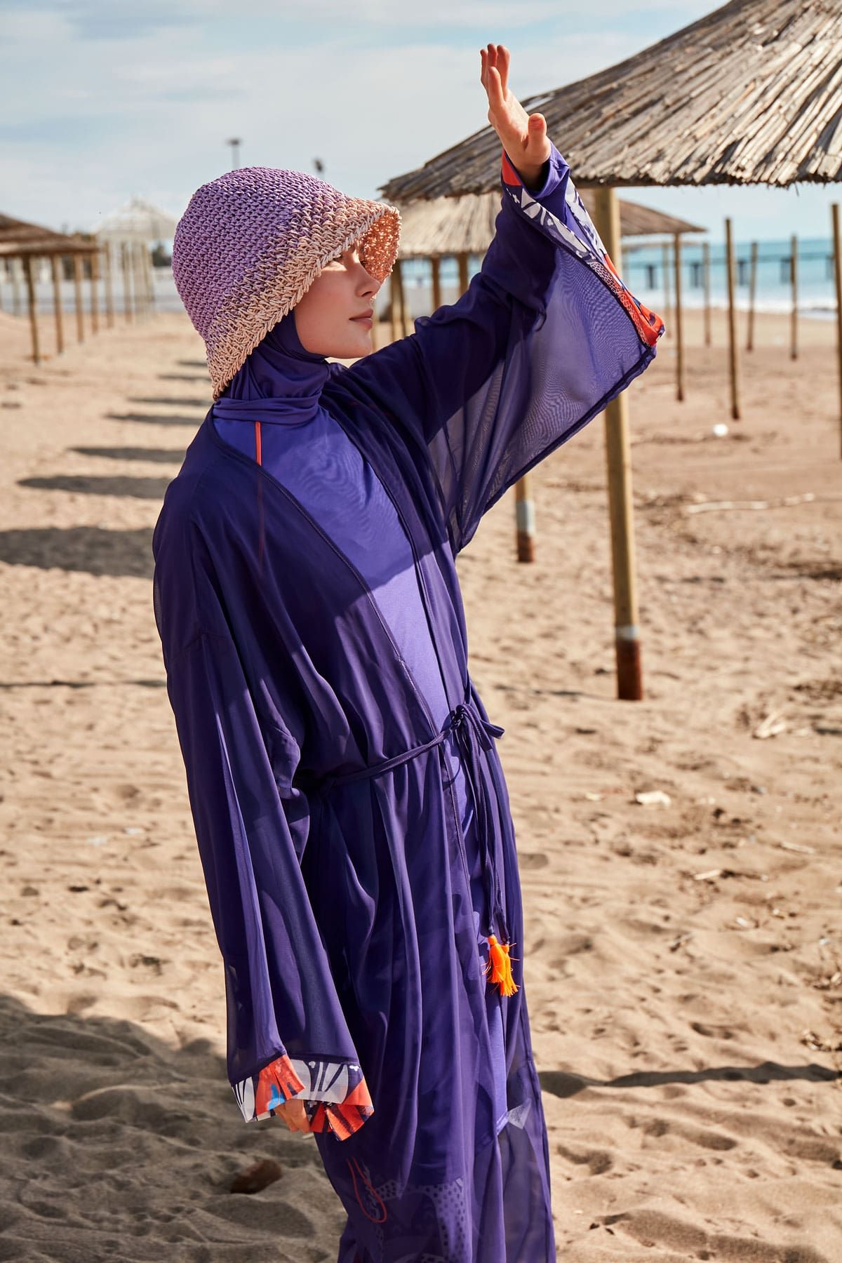 Kimono Pareo Lila gemustert "Marina" P2420