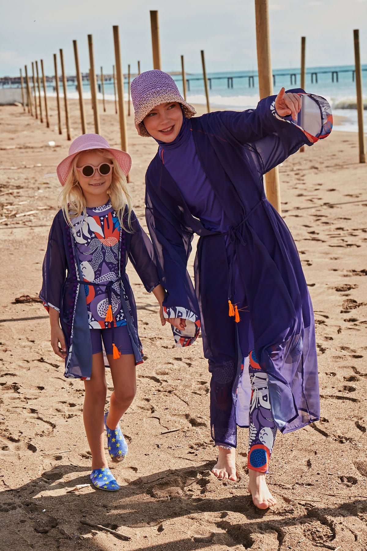 Burkini Modest Swimwear Set Lycra 4-Teilig Lila mit bunten Akzenten "Marina" M2494