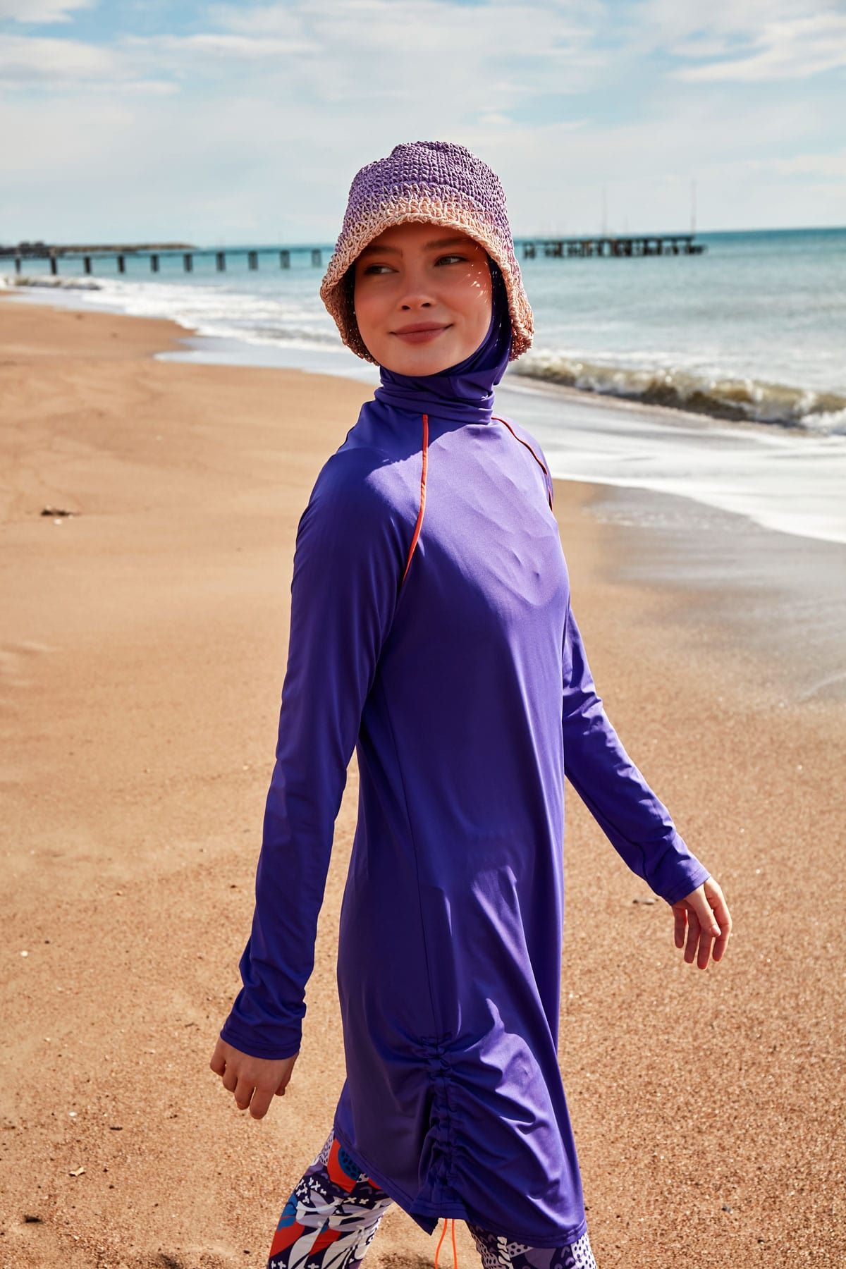 Burkini Modest Swimwear Set Lycra 4-Teilig Lila mit bunten Akzenten "Marina" M2494