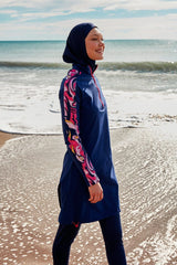 Burkini Modest Swimwear Set Lycra 4-Teilig Marineblau mit Rosaakzenten "Marina" M2489