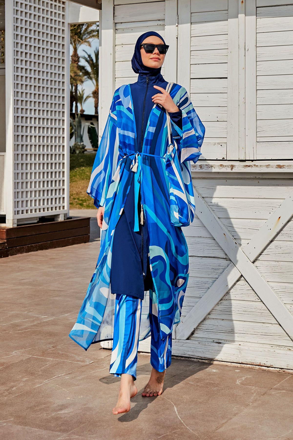Kimono Pareo Blau gemustert "Marina" P2403