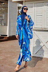 Kimono Pareo Blau gemustert "Marina" P2403