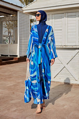 Kimono Pareo Blau gemustert "Marina" P2403