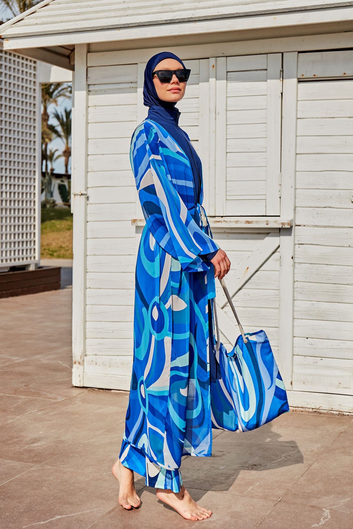 Kimono Pareo Blau gemustert "Marina" P2403