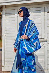 Kimono Pareo Blau gemustert "Marina" P2403
