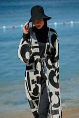Kimono Pareo Schwarz weiß gemustert "Marina" P2337