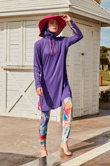 Burkini Modest Swimwear  Set Lycra 4-Teilig Lila mit bunter Schwimmhose "Marina" M2496