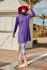 Burkini Modest Swimwear  Set Lycra 4-Teilig Lila mit bunter Schwimmhose "Marina" M2496