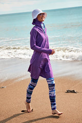 Burkini Modest Swimwear Set Lycra 4-Teilig Lila-Blau "Marina" M2492