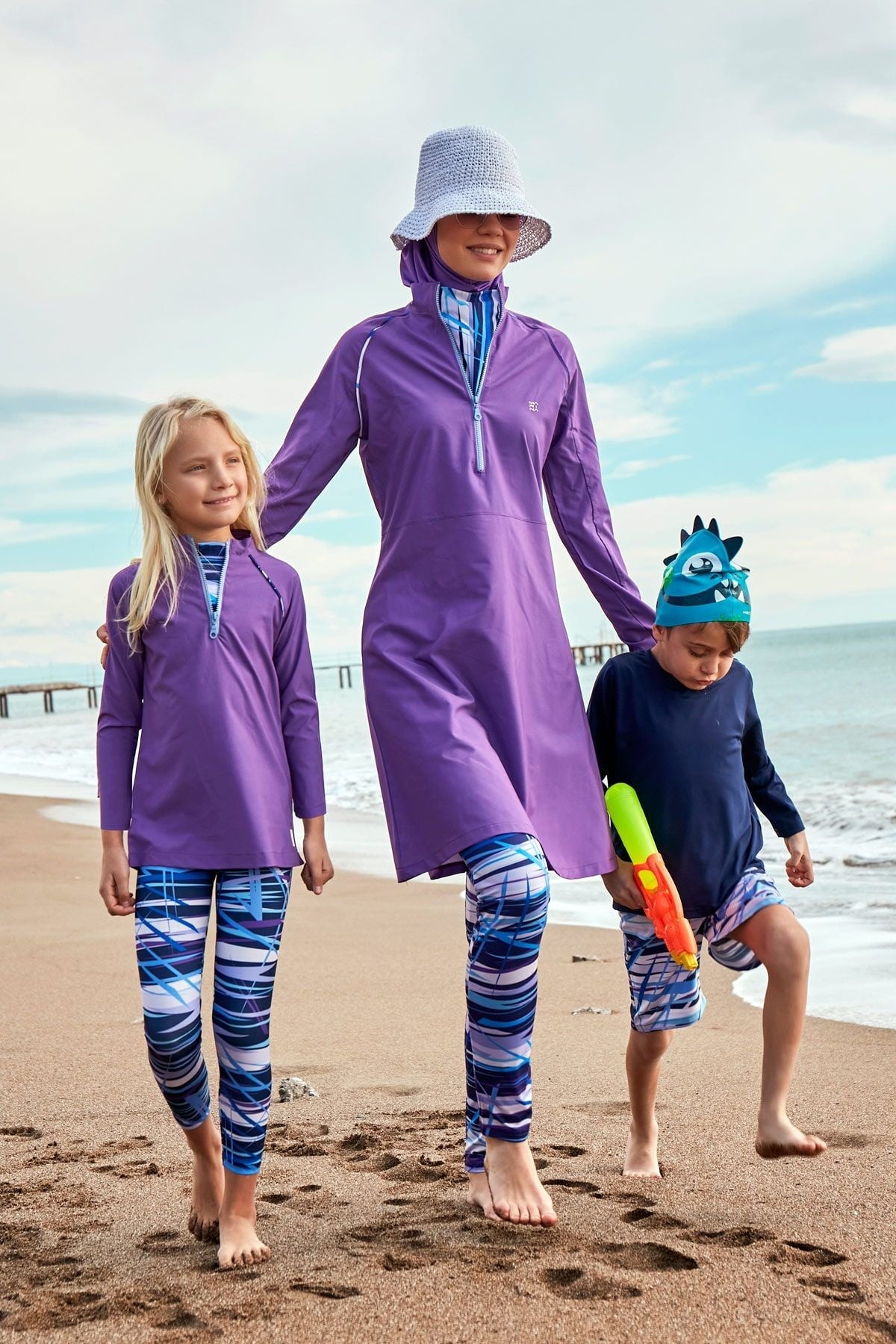Burkini Modest Swimwear Set Lycra 4-Teilig Lila-Blau "Marina" M2492